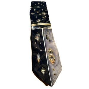 Chez Roffé New York Men’s Black Silk Abstract Geometric Designer Necktie